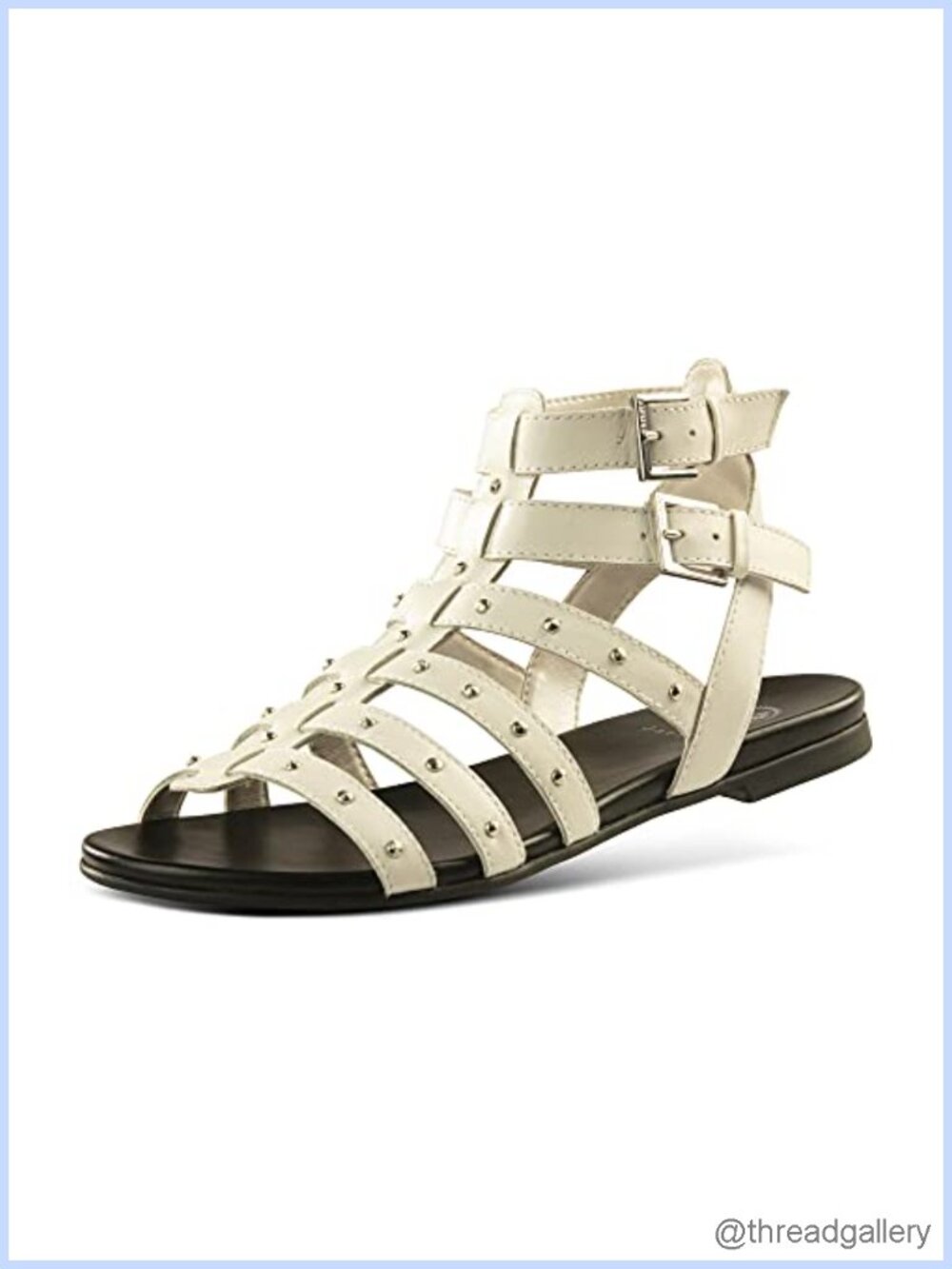 Womens Gladiator Sandals Napa Leather Silver Studded Ankle Strap Flat Open Toe